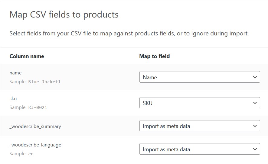 Select columns for import